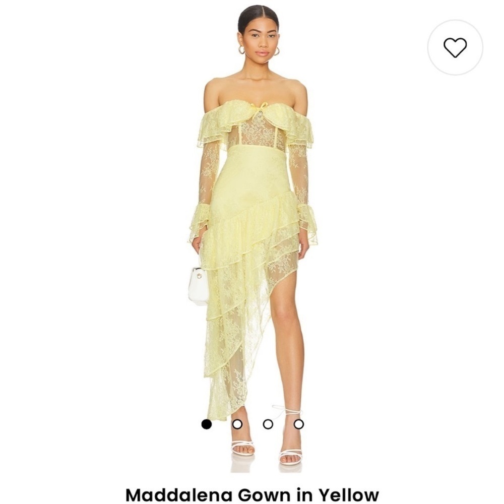 REVOLVE Majorelle Maddalena Gown Dress Butter Yellow Ruffle Lace Long Sleeve